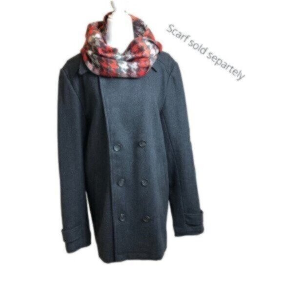 Calvin Klein Black Wool Blend Winter Classic Casual Everyday Pea Coat Medium - Picture 7 of 9